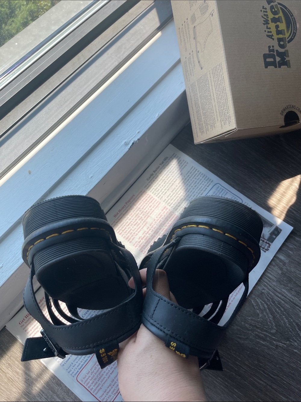 SOLD) Dr. Martens Black Sandal with Yellow Stitching - Picture 2 of 4